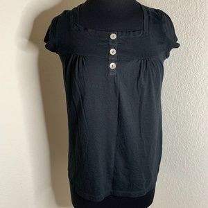 𝅺MOSSIMO Short Sleeve Black Blouse With Three Button Detail Size Small (1165)